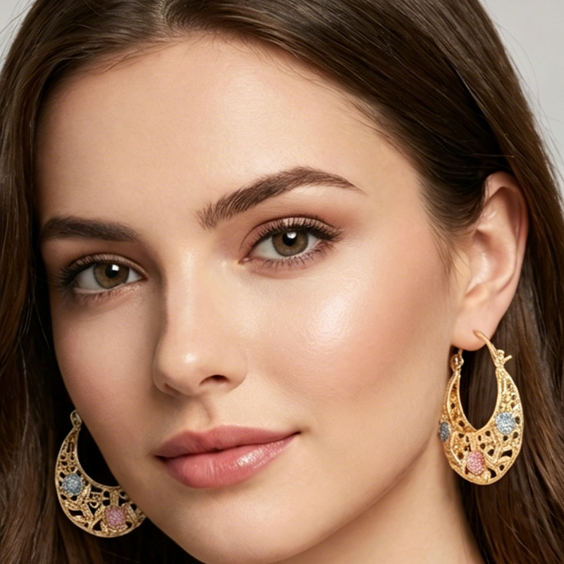 ✨Vergoldete Halbmond-Creolen mit Blumenemaille 🌙✨ Elegante Handarbeit mit femininem Design