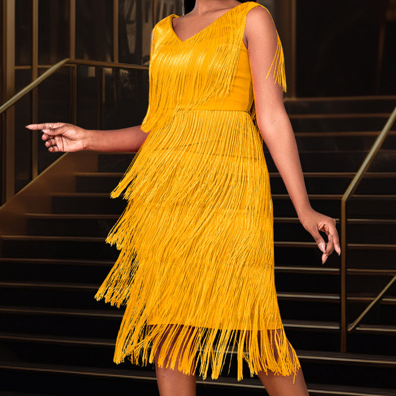👗 Ärmelloses Flapper-Kleid für Damen mit V-Ausschnitt und Fransen – Lässig, verspielt & perfekt für Party & Sommer ✨