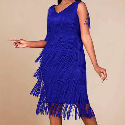 👗 Ärmelloses Flapper-Kleid für Damen mit V-Ausschnitt und Fransen – Lässig, verspielt & perfekt für Party & Sommer ✨