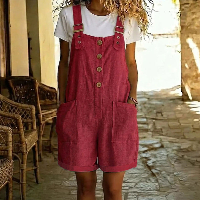 ✨Damen Latzhose aus Baumwolle & Leinen 🌿 Gerade Geschnitten & Mit Taschen