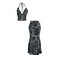 Boho-Zweiteiler mit floralem Print (Halterneck-Top und Maxirock)