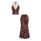 Boho-Zweiteiler mit floralem Print (Halterneck-Top und Maxirock)