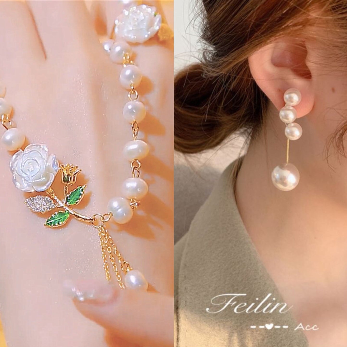 ✨Damen Halskette mit Rosen und Perlen ✨ Romantisch, Elegant & Zeitlos