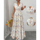 👗 Langes Maxikleid mit Blumenmuster, V-Ausschnitt & geraffter Taille – elegant & figurbetonend