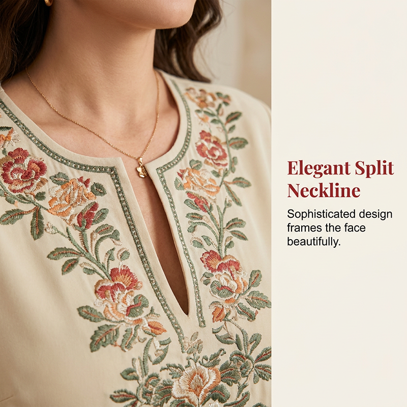 Blumenbesticktes 2-teiliges Damen-Set: Langarmbluse & weite Hose – Elegant & komfortabel für Alltag & festliche Anlässe