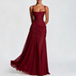 Elegantes Maxikleid mit geraffter Taille & Square Neck – Fließendes Abendkleid in Gelb für Hochzeiten & Festivals