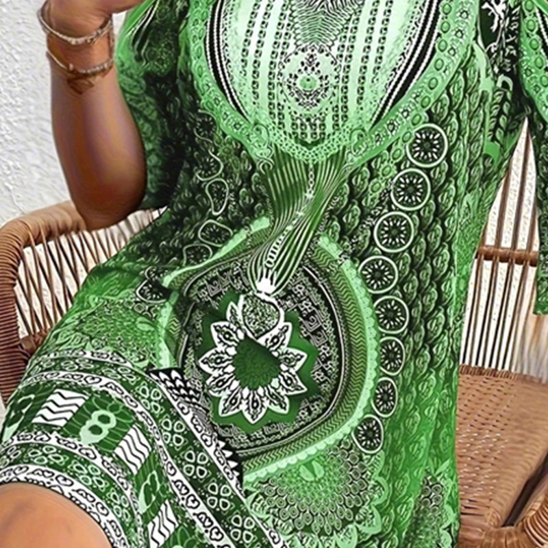 Schulterfreies Kleid mit Ethno-Druck
