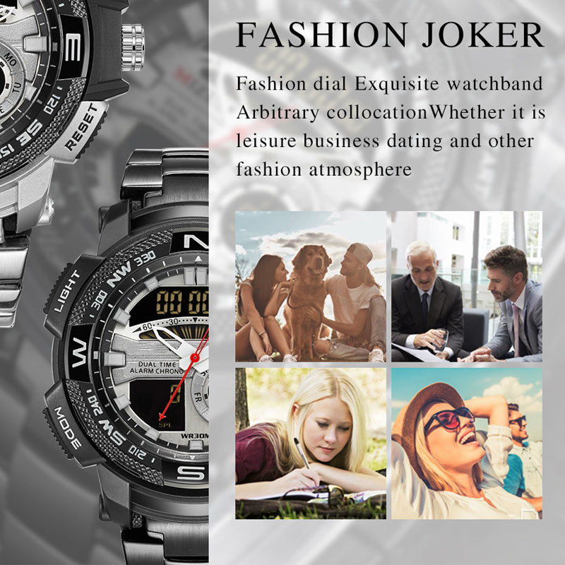 Multifunktionale Herren Sportuhr ⌚ Dual-Zeit, Stoppuhr & Wasserdichtes Design