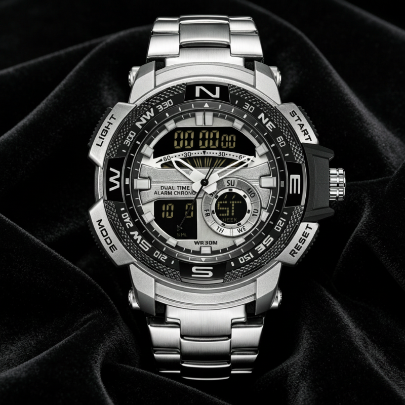 Multifunktionale Herren Sportuhr ⌚ Dual-Zeit, Stoppuhr & Wasserdichtes Design