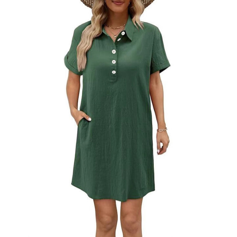 Lässiges Kurzarmkleid mit Knöpfen und Taschen