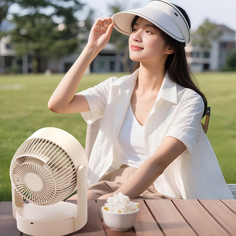 Leiser Tischventilator mit LED-Display & 100 Stufen – Geräuscharm, 100° Neigung & Timer | Beige & Lila