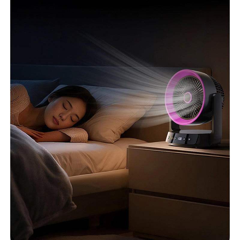 Leiser Tischventilator mit LED-Display & 100 Stufen – Geräuscharm, 100° Neigung & Timer | Beige & Lila