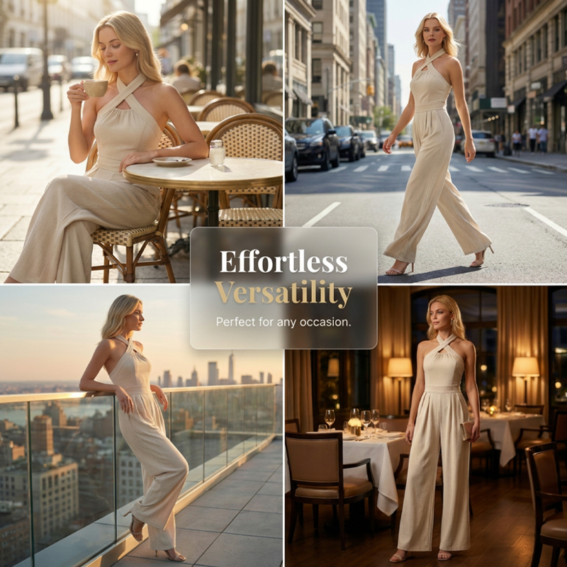✨Sommer-Sonderangebot 50% RABATT!🌸Eleganter Jumpsuit mit gekreuztem Neckholder-Ausschnitt