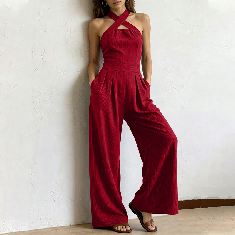 ✨Sommer-Sonderangebot 50% RABATT!🌸Eleganter Jumpsuit mit gekreuztem Neckholder-Ausschnitt