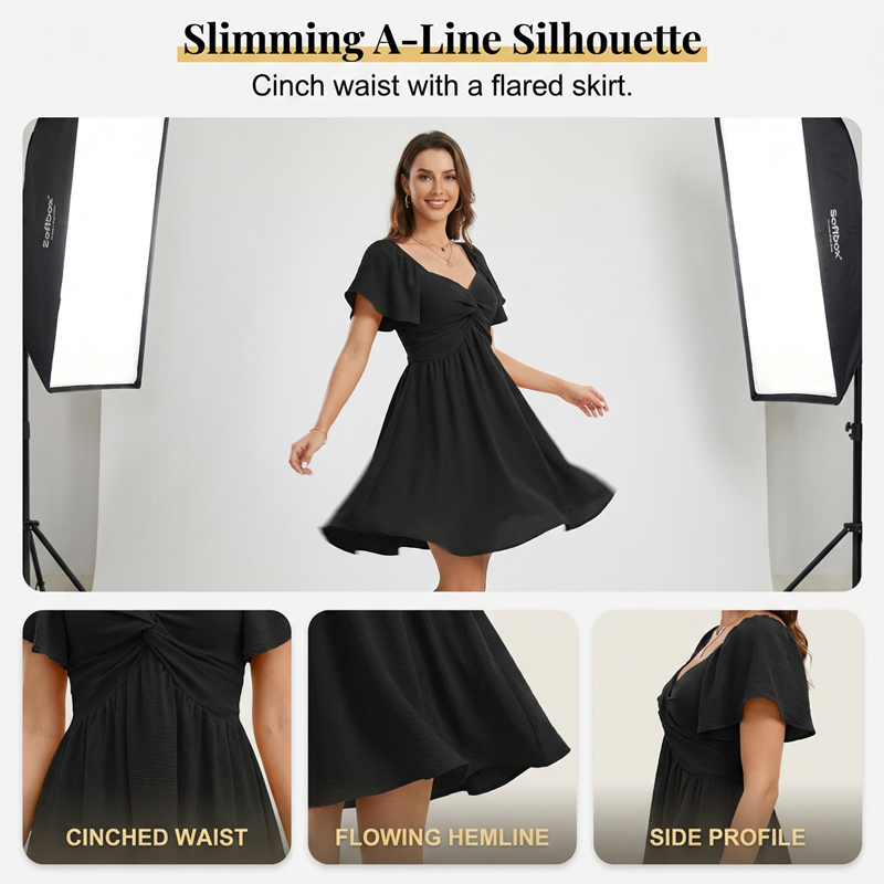 👗 Nur für kurze Zeit: 50 % Rabatt! ✨ Elegantes, rückenfreies Kleid mit Puffärmeln und Schleife – Knoten vorne, A-Linie 🎠