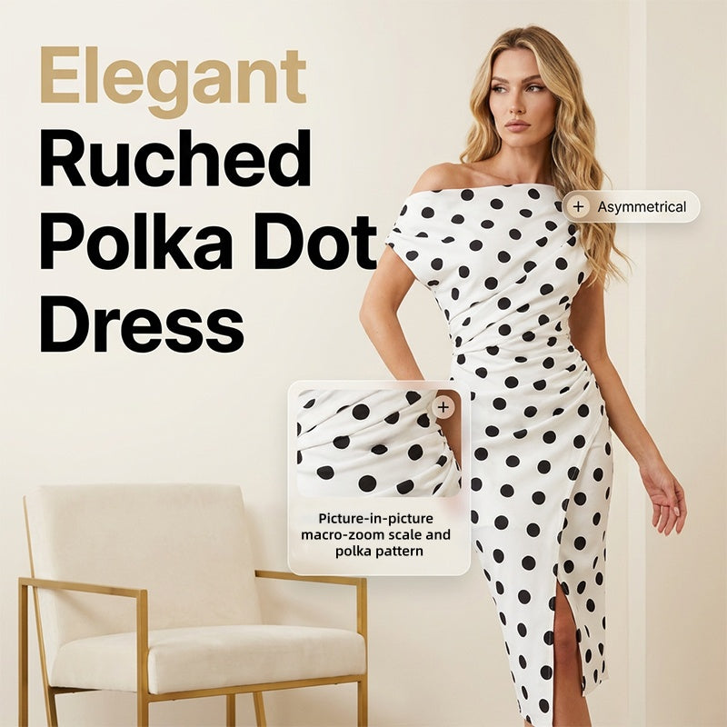 👗🎀 50% RABATT! Weiß-Schwarzes Polka-Dot Asymmetrisches Kleid – Vintage-Charme, schmeichelhafte Silhouette & perfekt für Sommer, Party & Date ✨
