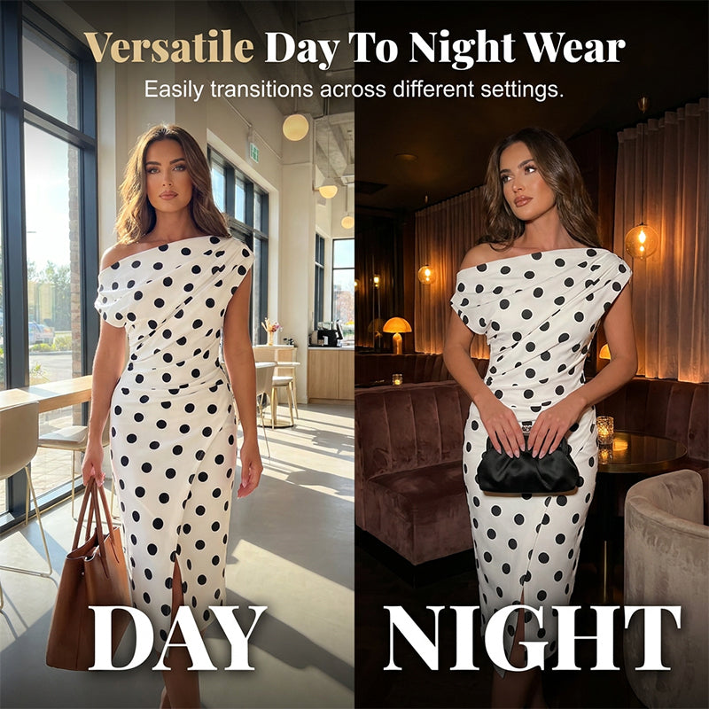 👗🎀 50% RABATT! Weiß-Schwarzes Polka-Dot Asymmetrisches Kleid – Vintage-Charme, schmeichelhafte Silhouette & perfekt für Sommer, Party & Date ✨