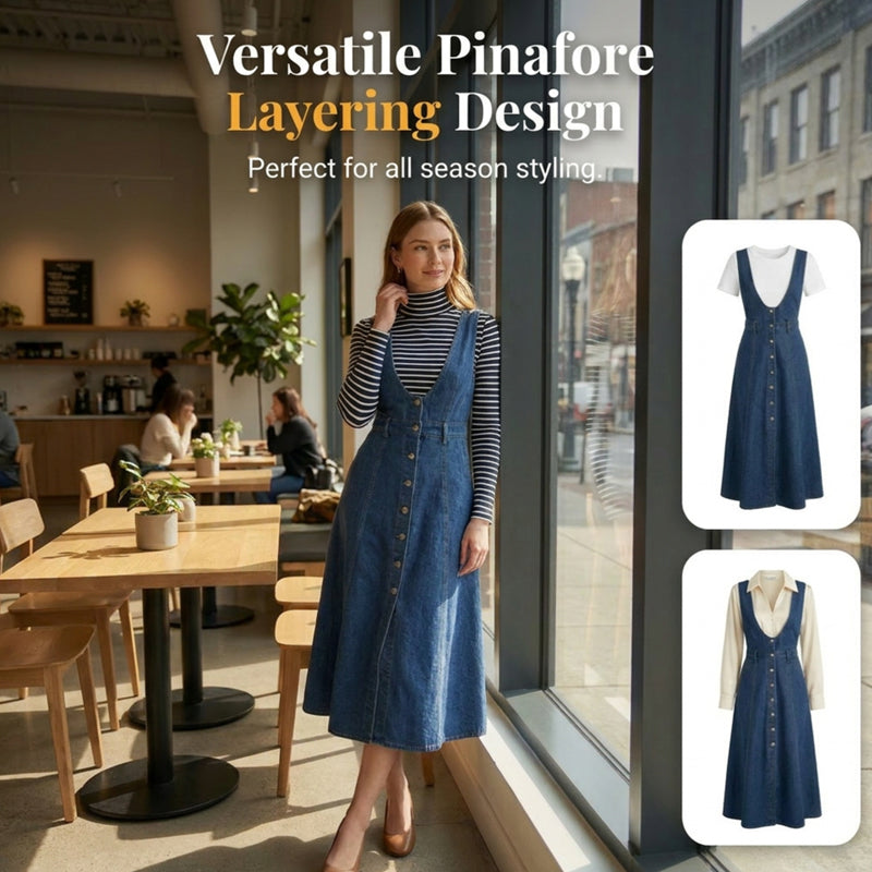 ✨Sommer-Sonderangebot 50% RABATT!👗 Neues Sommerkleid für Damen – blue Jean-Look mit Used-Optik, Träger & einreihige Knopfleiste, mittellang 🌊✨