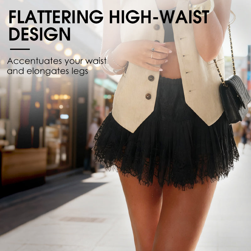 👗Neuwaren 50% Rabatt💥Chic Pleated Lace Trim Mini Skirt – Plisseefalten, zarte Spitze, perfekt für den Sommer 🌸💨