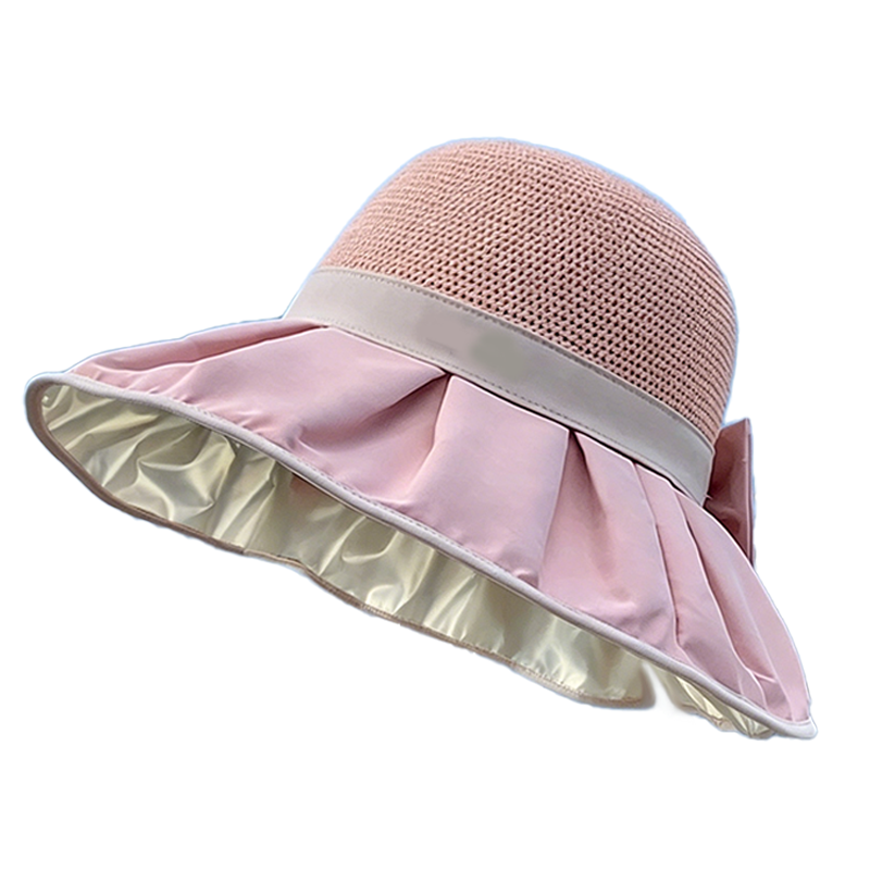 Atmungsaktiver Sonnenhut mit Strickkrone und Schleife