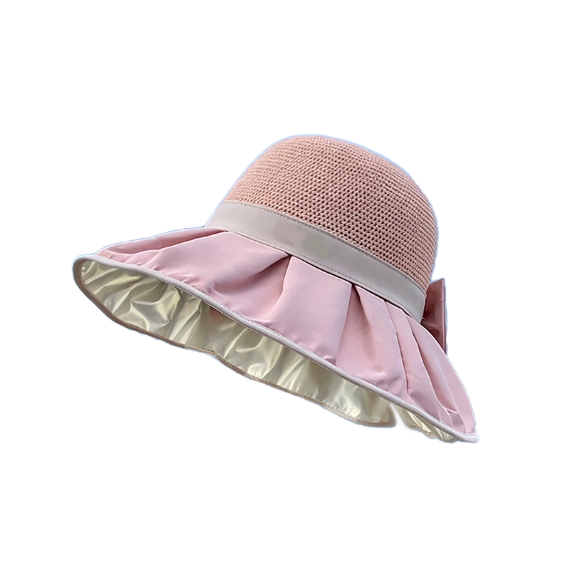 Atmungsaktiver Sonnenhut mit Strickkrone und Schleife