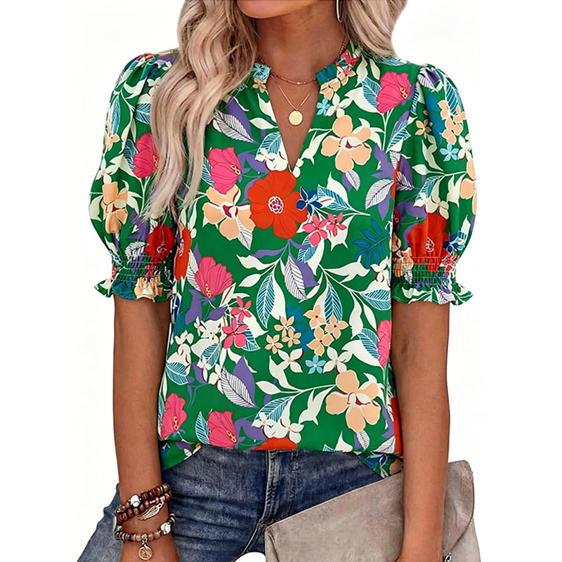 👚 JETZT 50 % RABATT! 🌸 Sommerliches Damen-Top mit Blumenmuster und Puffärmeln – Leicht und atmungsaktiv – Romantisches Design, perfekt für Brunch oder Gartenpartys – unkompliziert und schick 💃