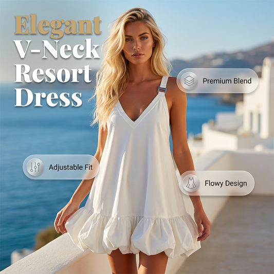 👗 Elegantes Trägerkleid mit V-Ausschnitt ✨ Luftiges Resort-Kleid mit Ballonrand & verstellbaren Trägern