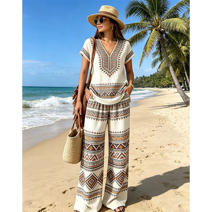💃🌸2-teiliges Set aus bedrucktem Oberteil und Hose für Damen