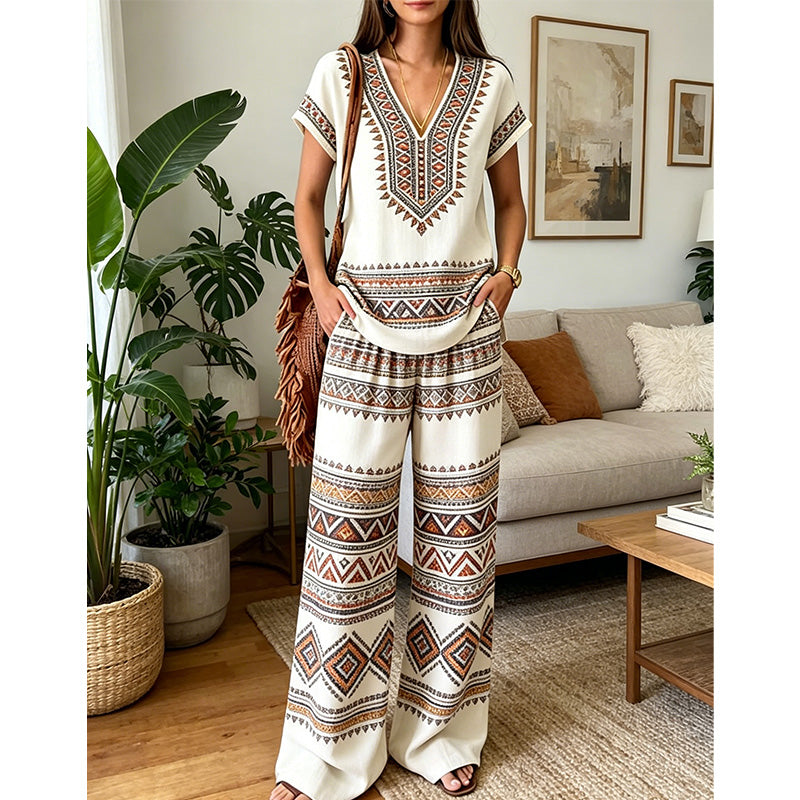 💃🌸2-teiliges Set aus bedrucktem Oberteil und Hose für Damen