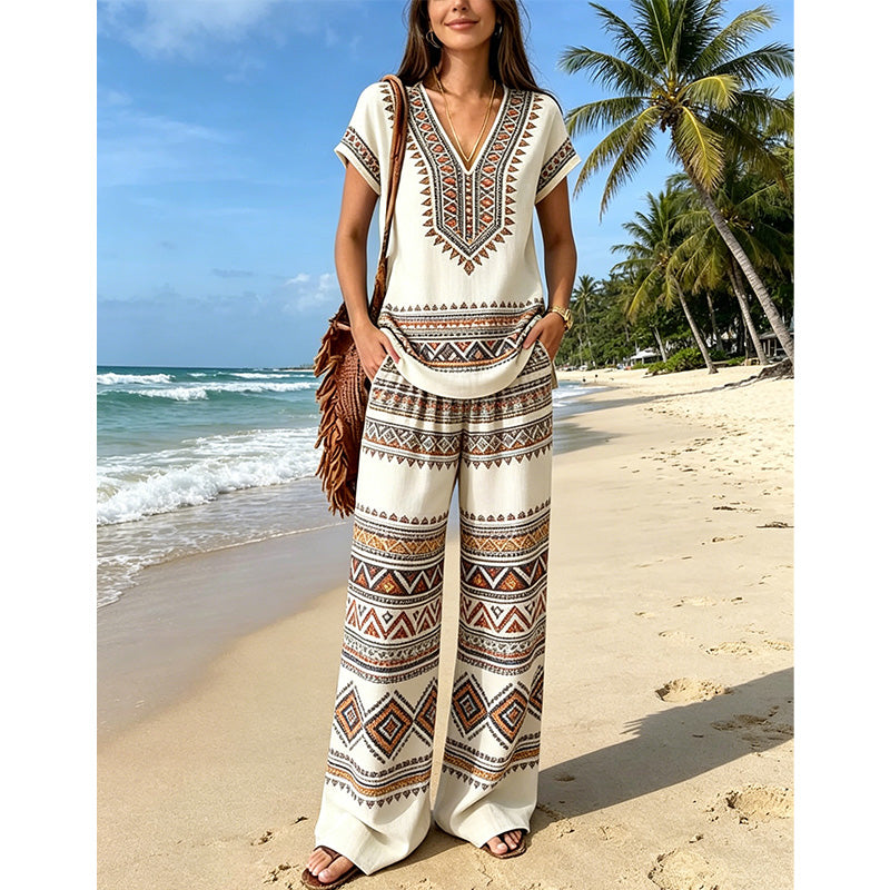 💃🌸2-teiliges Set aus bedrucktem Oberteil und Hose für Damen