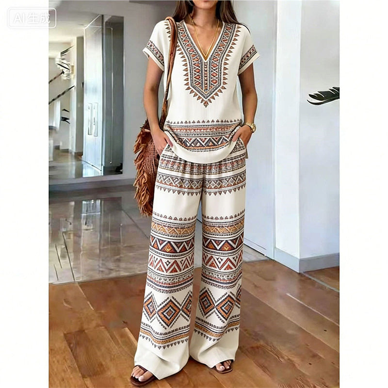 💃🌸2-teiliges Set aus bedrucktem Oberteil und Hose für Damen