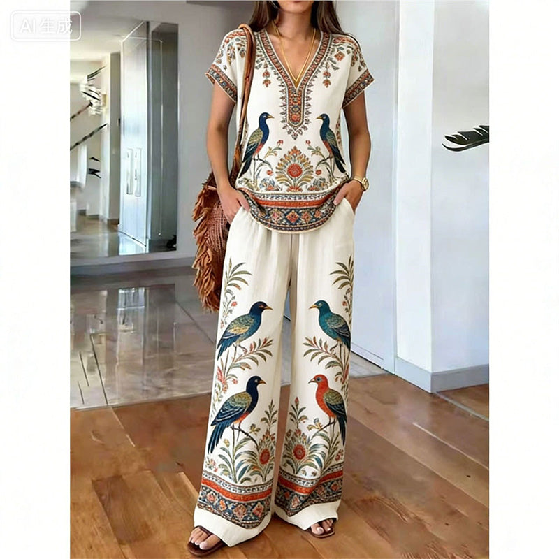 💃🌸2-teiliges Set aus bedrucktem Oberteil und Hose für Damen