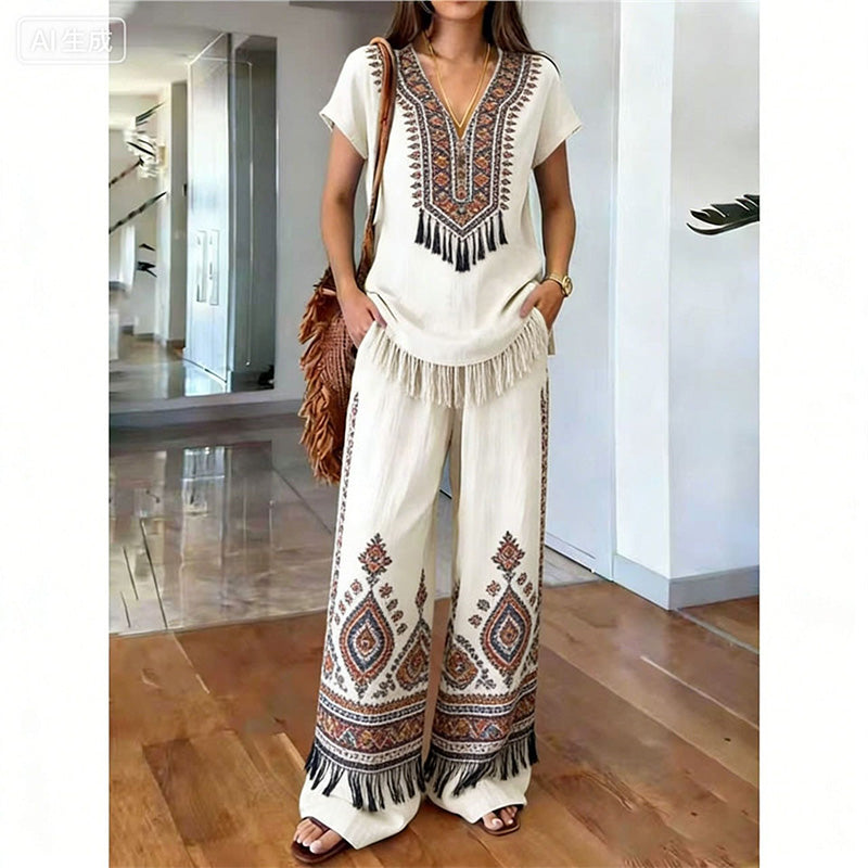 💃🌸2-teiliges Set aus bedrucktem Oberteil und Hose für Damen