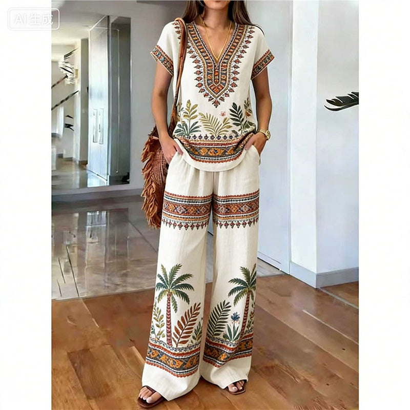 💃🌸2-teiliges Set aus bedrucktem Oberteil und Hose für Damen