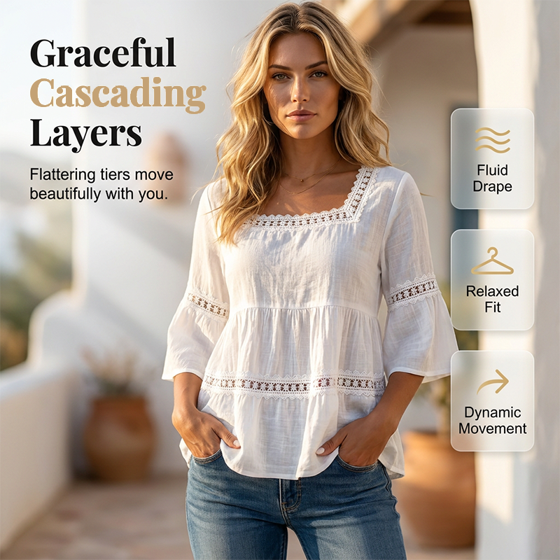 ✨JETZT 50 % RABATT! ✨Elegante Sommerbluse mit eckigem Ausschnitt