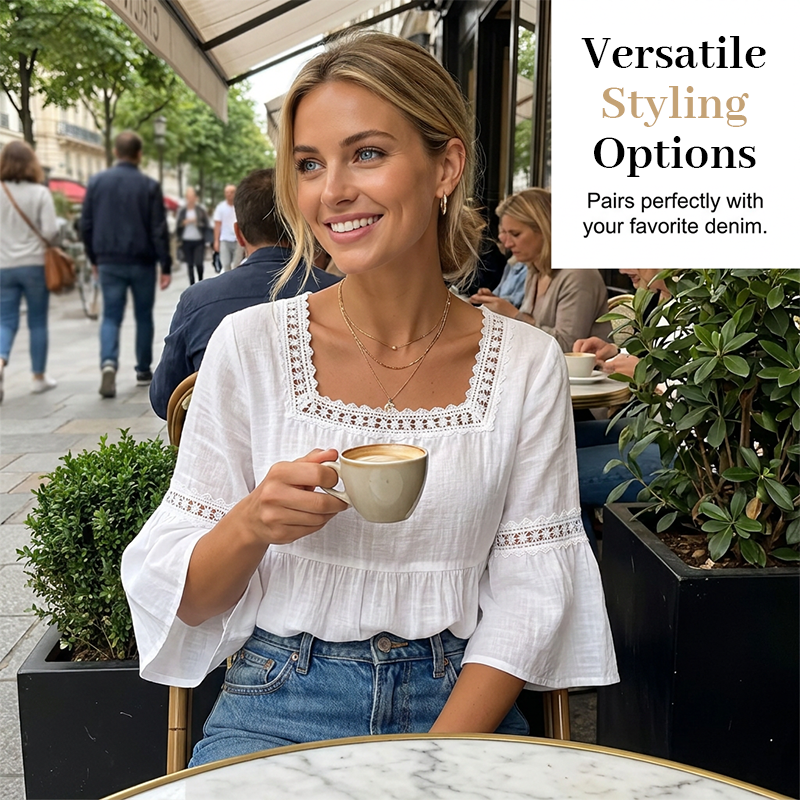 ✨JETZT 50 % RABATT! ✨Elegante Sommerbluse mit eckigem Ausschnitt