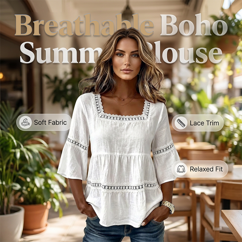 ✨JETZT 50 % RABATT! ✨Elegante Sommerbluse mit eckigem Ausschnitt