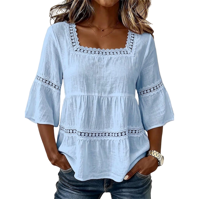 ✨JETZT 50 % RABATT! ✨Elegante Sommerbluse mit eckigem Ausschnitt