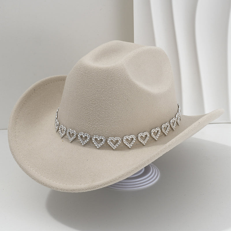 Damen Strass-Herz Cowboyhut Eleganter Französischer Jazz Fedora