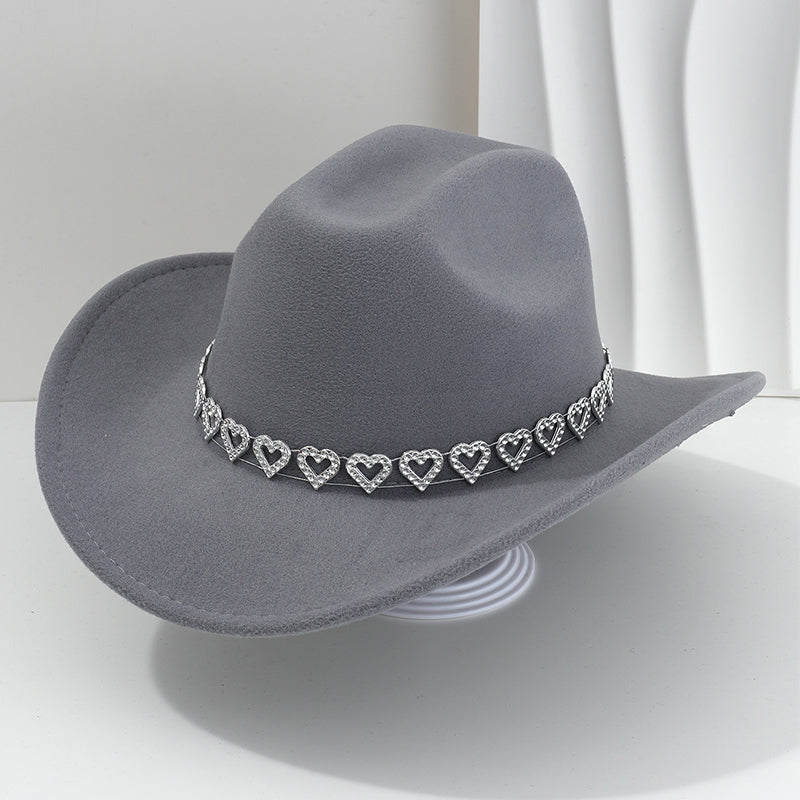 Damen Strass-Herz Cowboyhut Eleganter Französischer Jazz Fedora