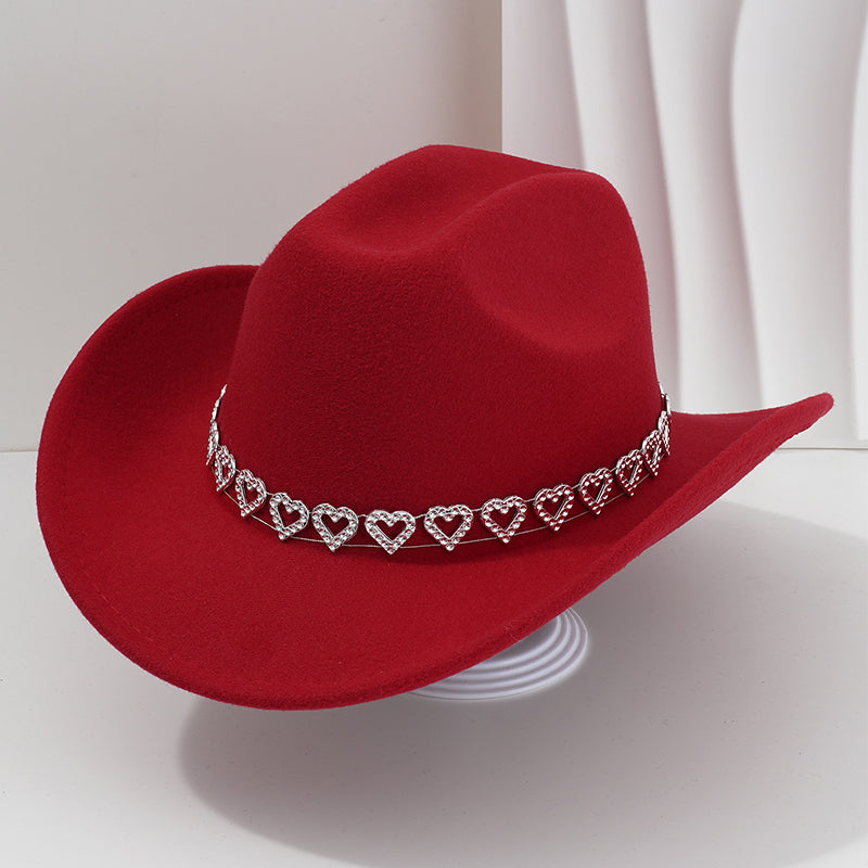 Damen Strass-Herz Cowboyhut Eleganter Französischer Jazz Fedora