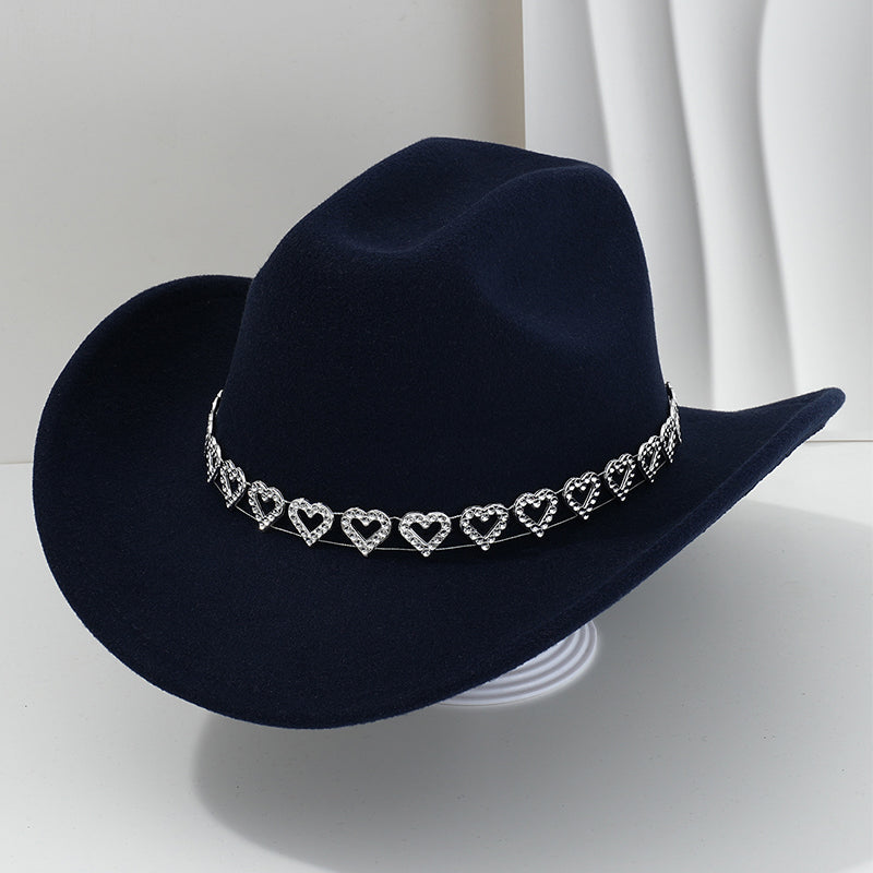 Damen Strass-Herz Cowboyhut Eleganter Französischer Jazz Fedora