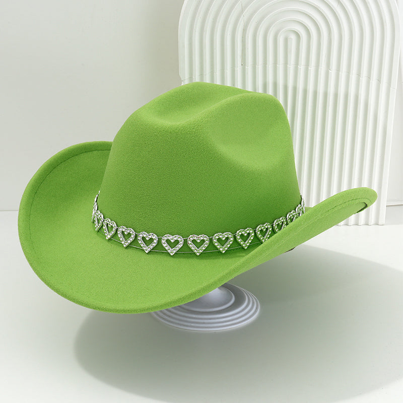 Damen Strass-Herz Cowboyhut Eleganter Französischer Jazz Fedora