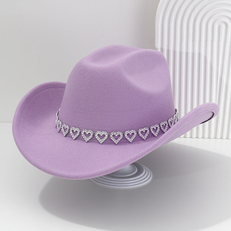 Damen Strass-Herz Cowboyhut Eleganter Französischer Jazz Fedora