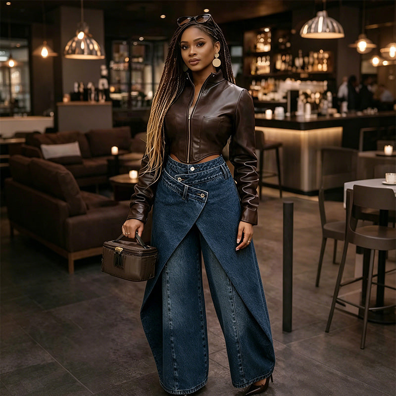 Asymmetrische Damen-Wickelhose mit weitem Bein