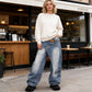 Damen Jeans mit asymmetrischem Bund und weitem Bein