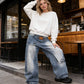 Damen Jeans mit asymmetrischem Bund und weitem Bein