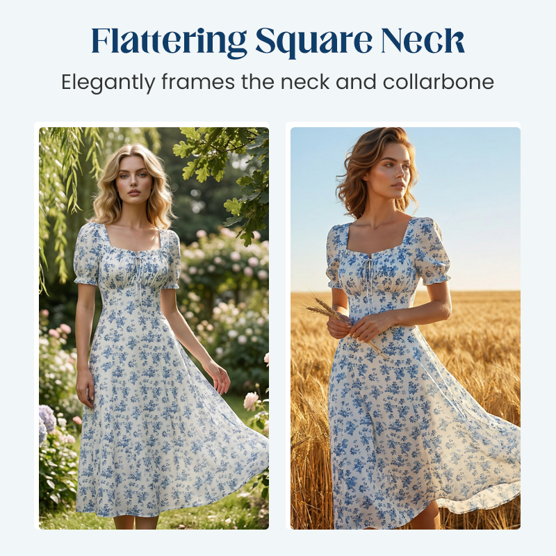👗🌸 50% RABATT! Damen Blumenprint Kleid mit quadratischem Ausschnitt – Leicht, luftig & perfekt für Sommer, Strand & Urlaub ✨