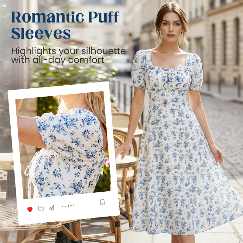 👗🌸 50% RABATT! Damen Blumenprint Kleid mit quadratischem Ausschnitt – Leicht, luftig & perfekt für Sommer, Strand & Urlaub ✨