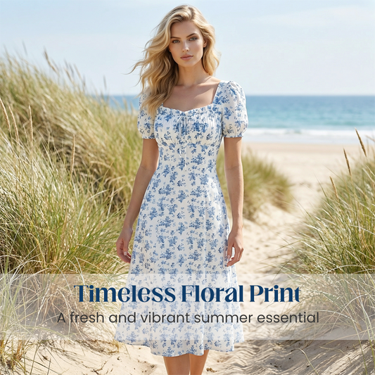 👗🌸 50% RABATT! Damen Blumenprint Kleid mit quadratischem Ausschnitt – Leicht, luftig & perfekt für Sommer, Strand & Urlaub ✨
